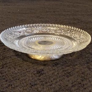 Vintage Glass Sm Tray Silver Pedestal